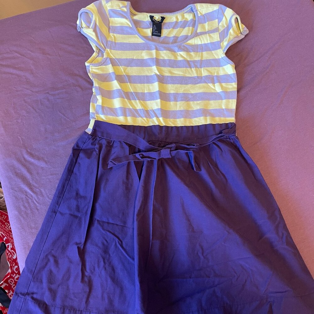 Small 7/8 Purple & Yellow Girls Strip Dress - NEW